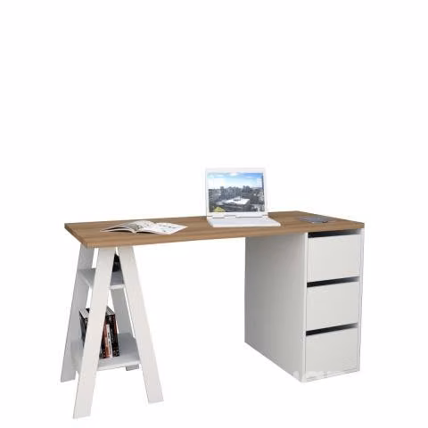 Mesa escritorio con cajonera blanco castaño