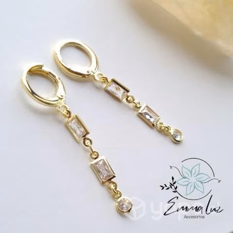 Aros Baño de Oro Argolla Brillos Colgantes