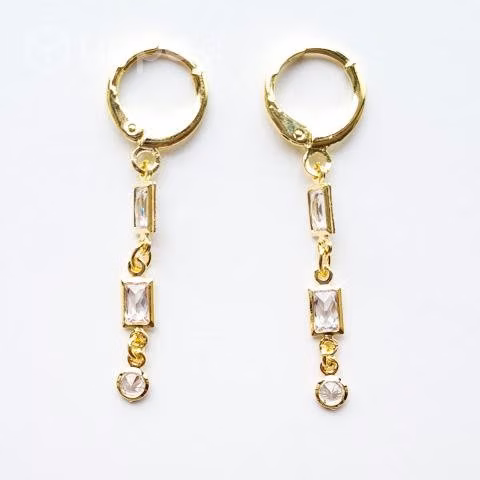 Aros Baño de Oro Argolla Brillos Colgantes