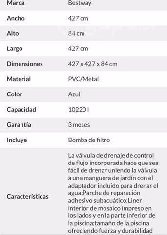 Piscina Bestway 4,27 mts redonda semi nueva