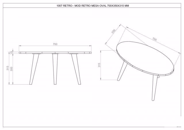 Mesa de centro oval 1007 (golpe en el centro)