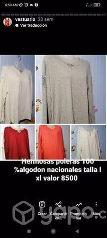 Hermosas poleras 100 %algodon nacional talla l XL - Imagen 3