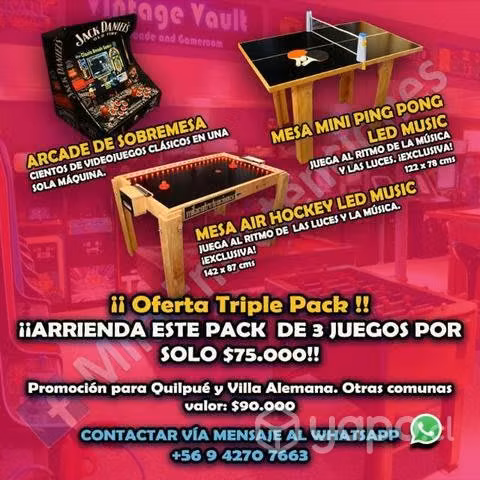 Arriendo Arcade + Mini Ping Pong + Mesa Hockey