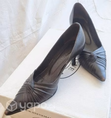 Zapatos Cuero, café. Taco bajo, formal. 36