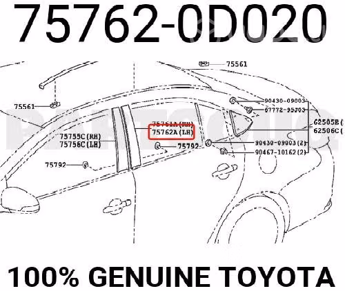 Moldura Puerta Trasera Toyota Yaris Original Nueva