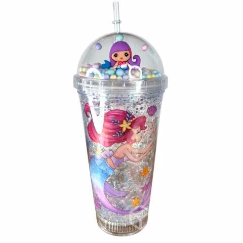Vaso Con Luz Multicolor Diseño Sirena Pelo Morado