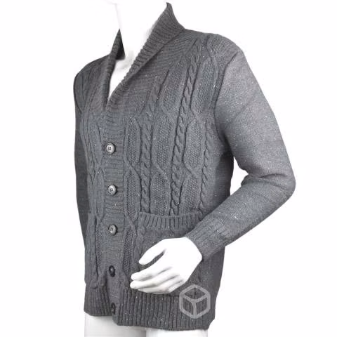 Chaleco Tejido Trenzado Gris Oscuro Abotonado GD