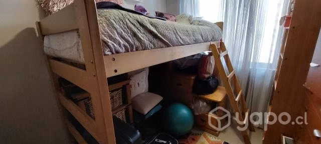 Cama alta tipo camarote 11/2 plz madera