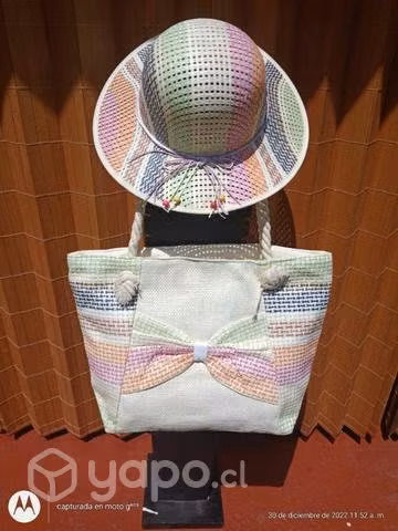 Conjunto sombrero y bolso; playero, camping