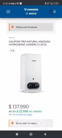 Calefont junkers 5lts