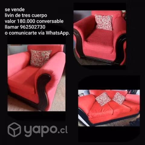 3 sillones 1 grande dos pequeños con sus cojines