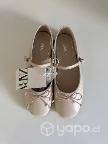 Ballerina niña nueva, Zara, cuero natural, beige