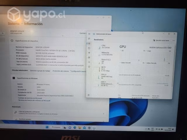 Msi GP63 i7-8750H GTX1060 6GB 16GB RAM RGB