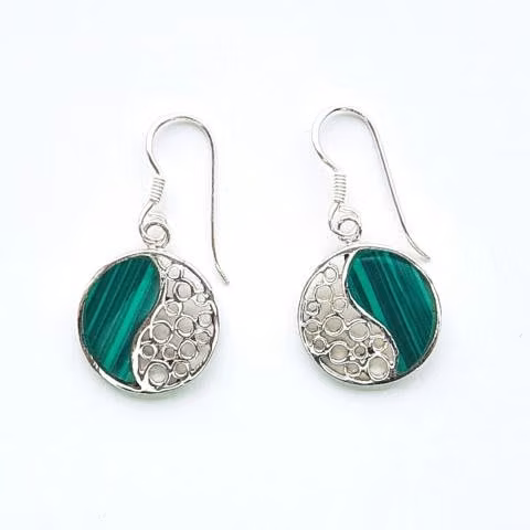 Aros Plata 925 Círculos Malaquita