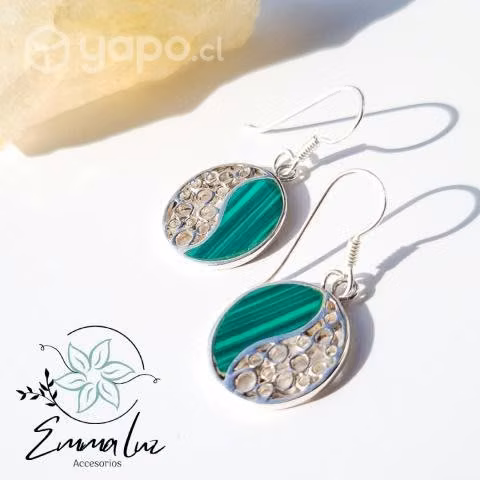 Aros Plata 925 Círculos Malaquita - Imagen 2