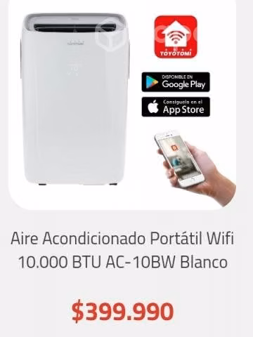 Aire Acondicionado Toyotomi Portátil Wifi 10.000