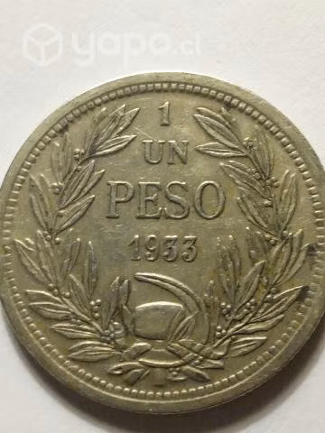 Moneda 1 peso 1933 Chile plata - Imagen 2