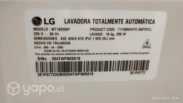Lavadora Automática LG 16kg casi nueva - Imagen 3
