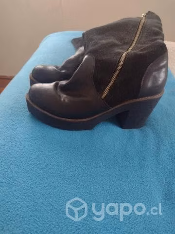 Bota larga cuero y gamuza