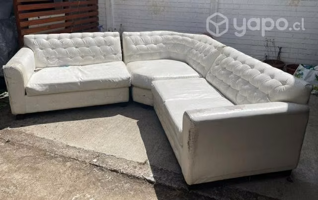 Sofá seccional 3 cuerpo de eco cuero blanco