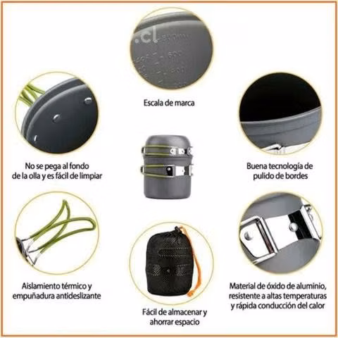 Set Ollas Kit Camping 5 Piezas Ultraligero
