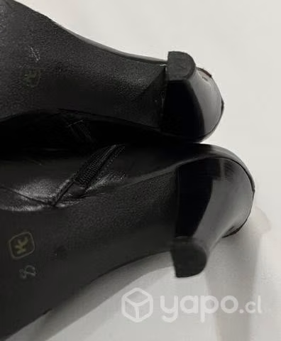 Botín Taco Alto 100% Cuero Marca Exs N*38.5 Negro