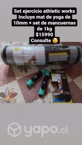 Kit ejercicio mat de yoga y set de mancuernas
