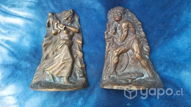 Caupolicán y Fresia esculturas bronce sujetalibros