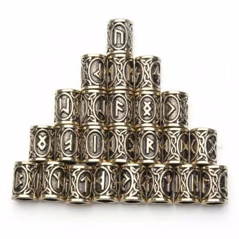 Tubos, Beads Vikingos,(24 Runas), Color Oro