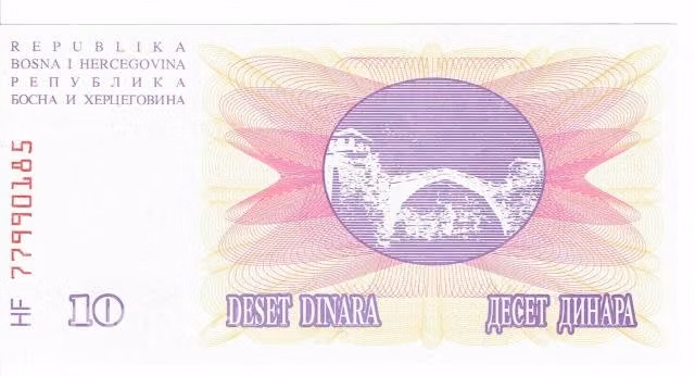 Billete Bosnia Herzegovina, 10 dinares, 1992. UNC