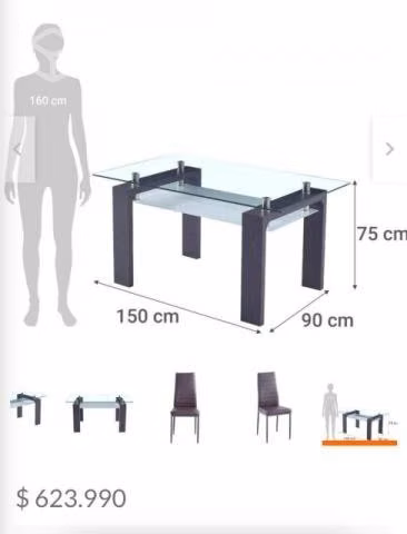 Comedor 6 silla de vidrio