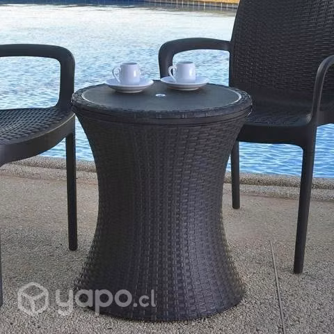 Mesa Cooler Simil Rattan Terraza 2 en 1 19 Litros