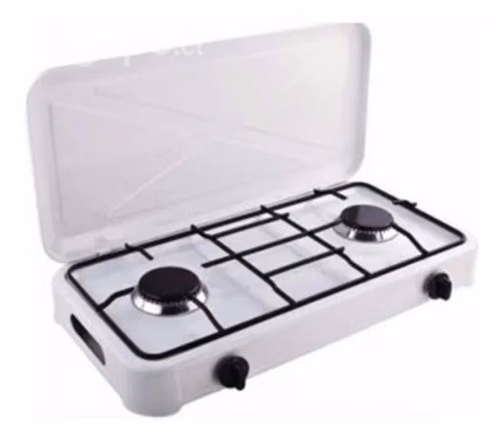 Cocina Encimera A Gas Enlozada 2 Platos Blanca Con