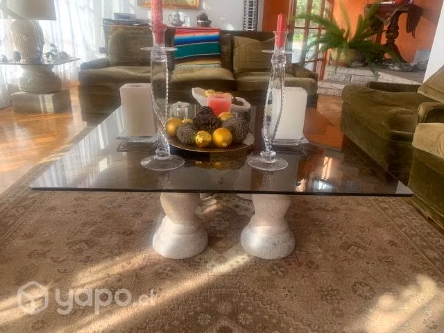 Mesa de Centro Vidrio ahumado y bases de Piedra