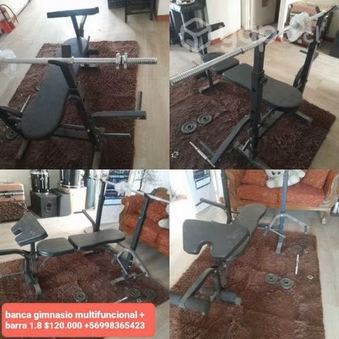 Banca multifuncional gimnasio + barra recta