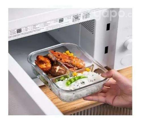 Taper Tupper De 3 Divisiones Vidrio Para Comida - Imagen 2