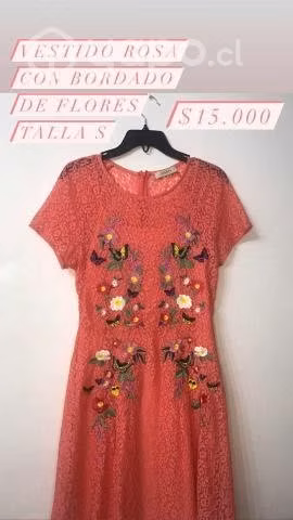 Vestido rosado con flores bordadas talla s marca o