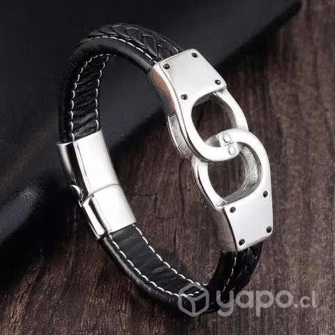 Pulsera de Cuero y Acero Inoxidable-Esposas