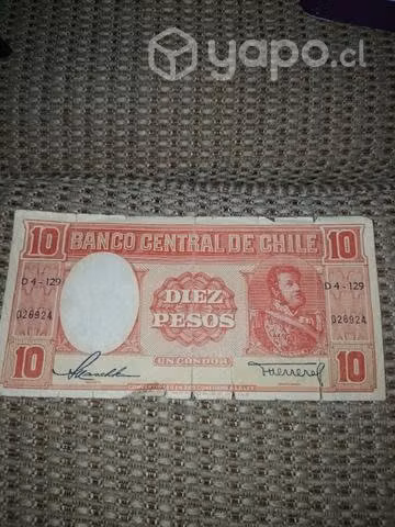 Billete antiguo de diez pesos - Imagen 2