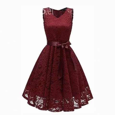 Vestido de Fiesta Casual de Encaje acampanado - Imagen 5