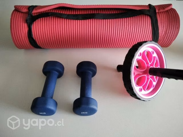 Material gym, pesas, colchoneta, abdominales