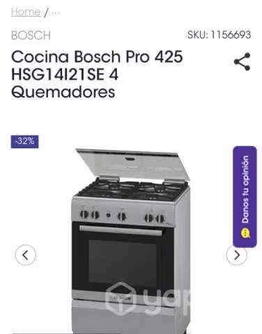 Cocina BOSCH a gas 4 quemadores NUEVA