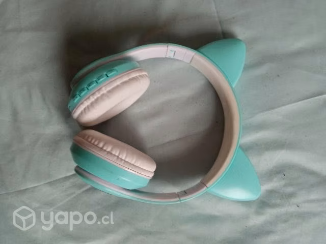 Audífonos de gatito celestes a Bluetooth