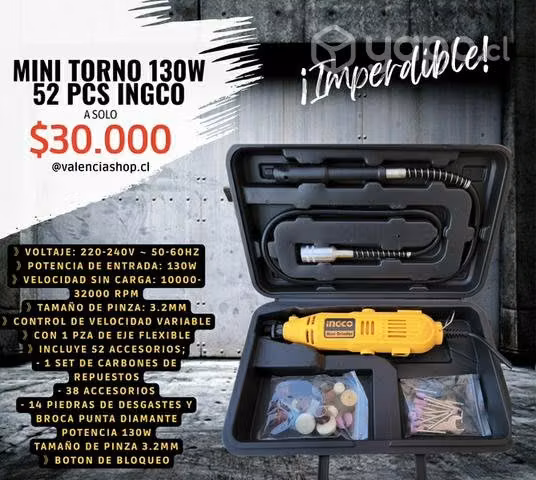 Mini torno 130w 52 pcs Ingco