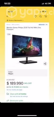Monitor gamer Philips 23.8 Full Hd 144hz 1ms - Imagen 3