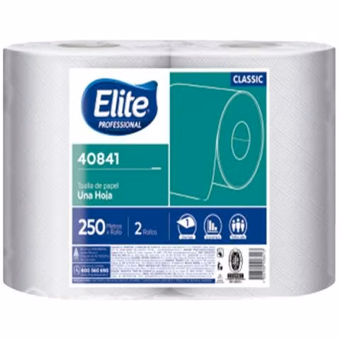 Toalla papel elite jumbo 40841 hoja simple 250 met