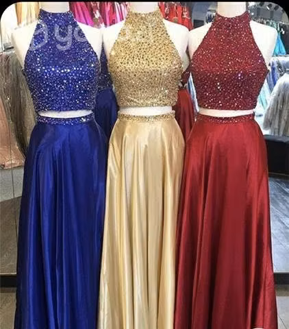 Vestido dorado de gala dos piezas