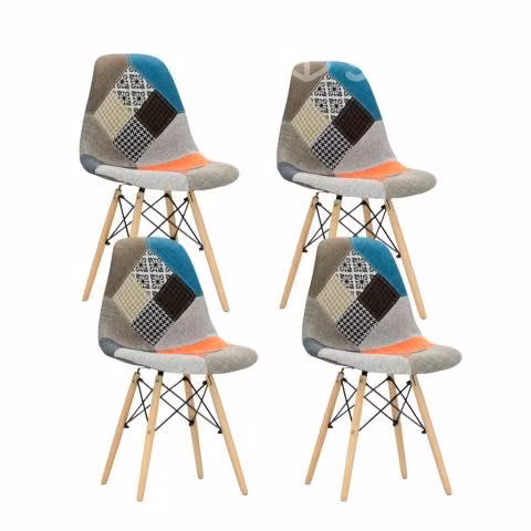 Mesa Cuadrada Blanca + 4 Sillas Patchwork