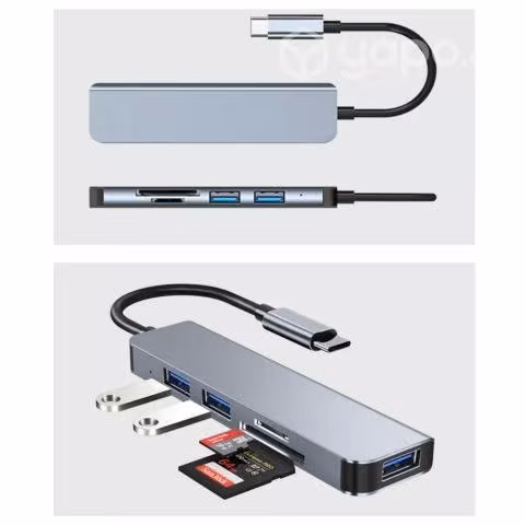 HUB Tipo C 5 en 1 con 2 Lectores Tarjeta USB