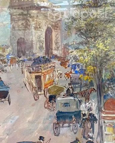 Antiguo cuadro Wash gran tamaño Henry Grenier